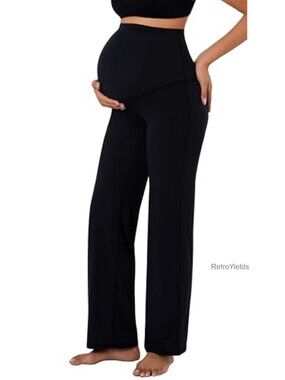 Maternity Wide Leg Dress Pants Over Belly Stretch Pregnancy Pants